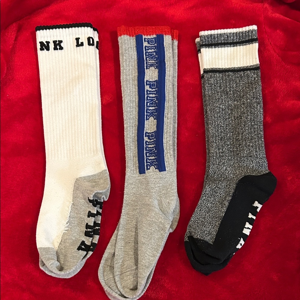 PINK Victoria's Secret Casual Crew Socks - White , Gray, Black Trio